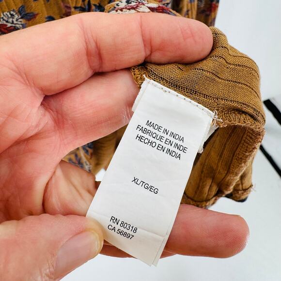 Lucky Brand Floral Peasant Blouse Size XL Boho Long Sleeve Top - Picture 5 of 8